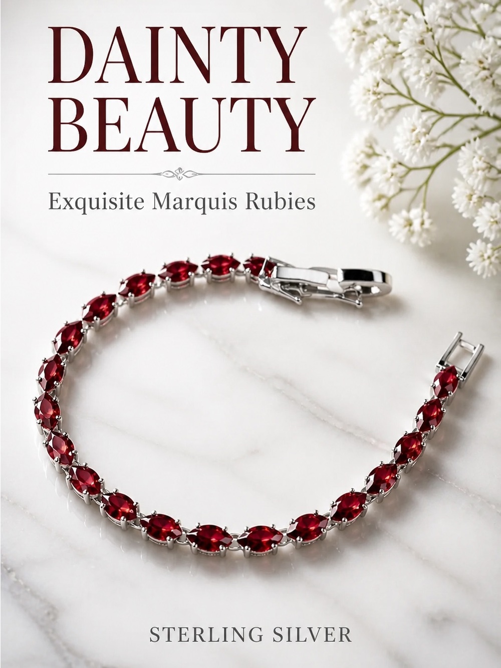 Sterling Silver Red Marquis Ruby Tennis Bracelet -